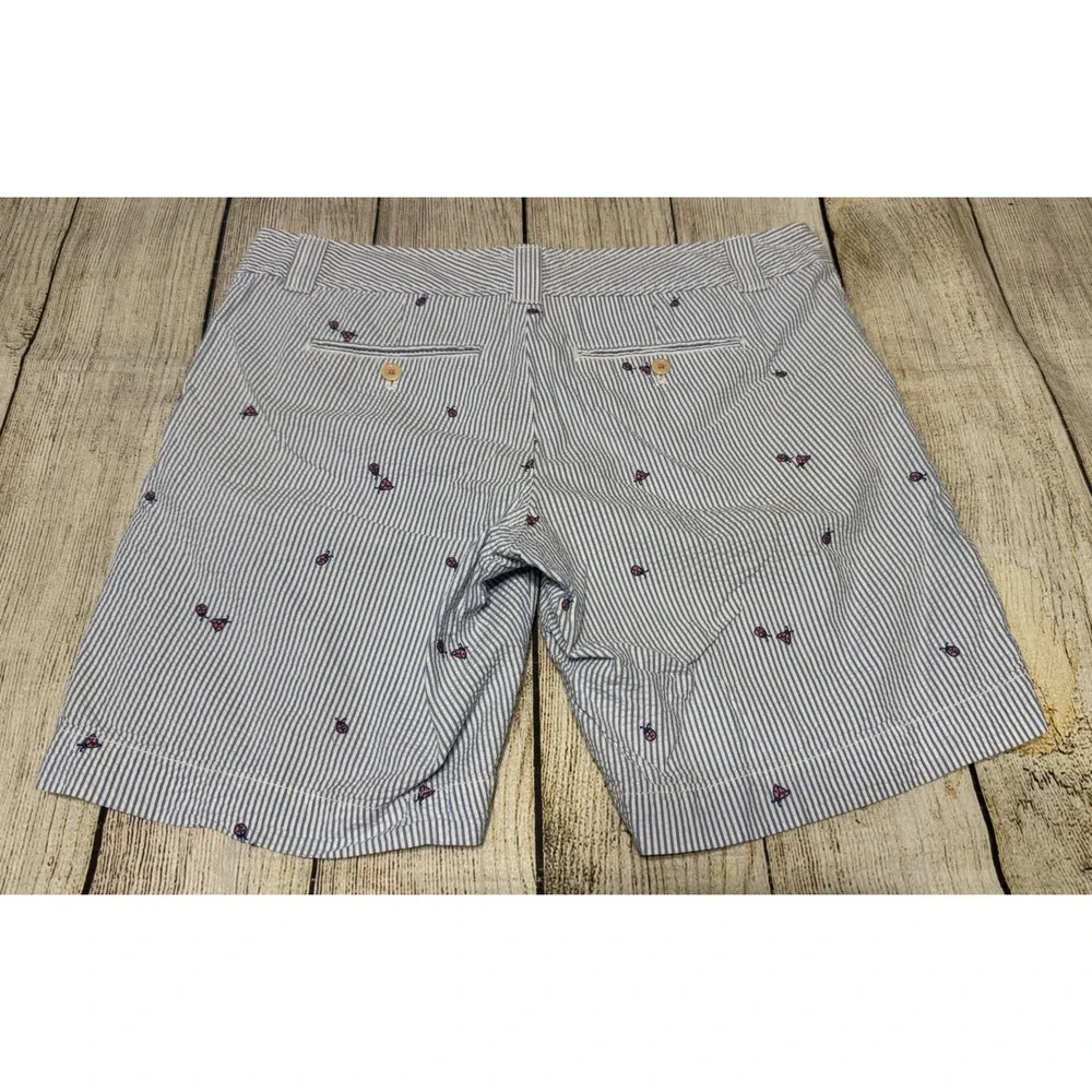 Lilly Pulitzer Blue & White Seersucker Ladybug Embroidered Shorts Sz 14  Tub31
